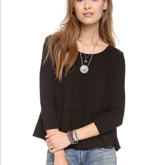free people Black Cropped Peplum Top ¾ Sleeves - Picture 1 of 3